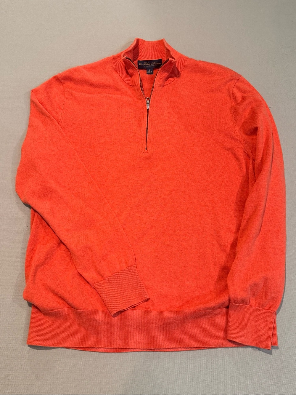 Brooks Brothers SUPIMA Cotton Orange/Coral Quarter-Zip Mens L  Sweater